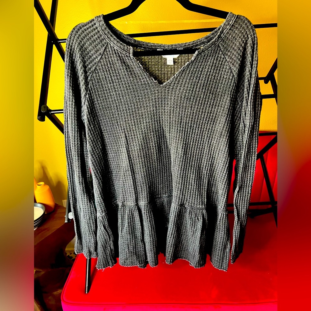 Grey long sleeve peplum shirt